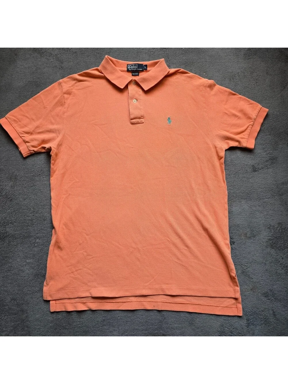 Polo Ralph Lauren Shirt Mens Large Orange Teal Pony Logo Short Sleeve Pique L